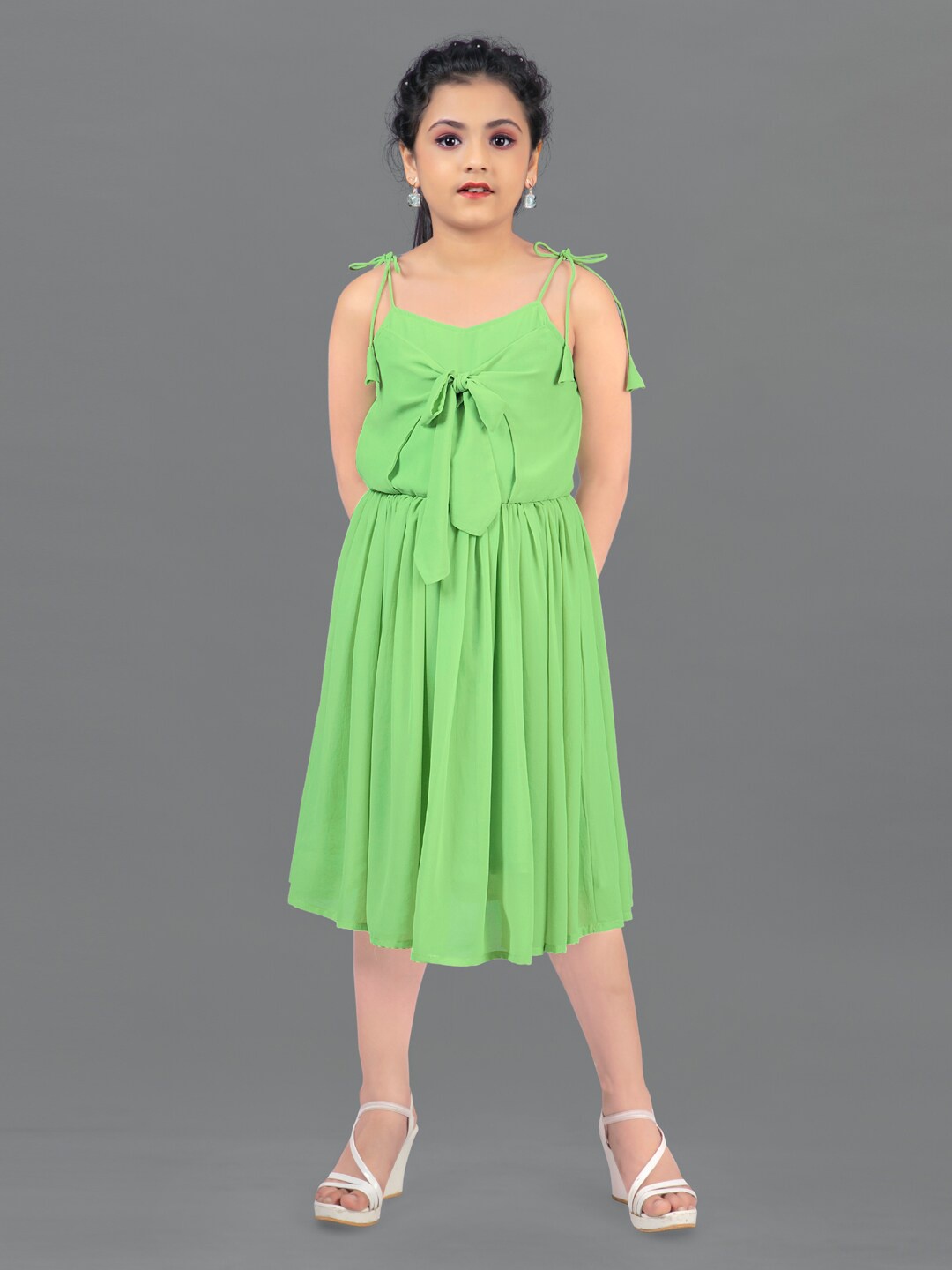 

FASHION DREAM Girls Green Georgette Midi Dress