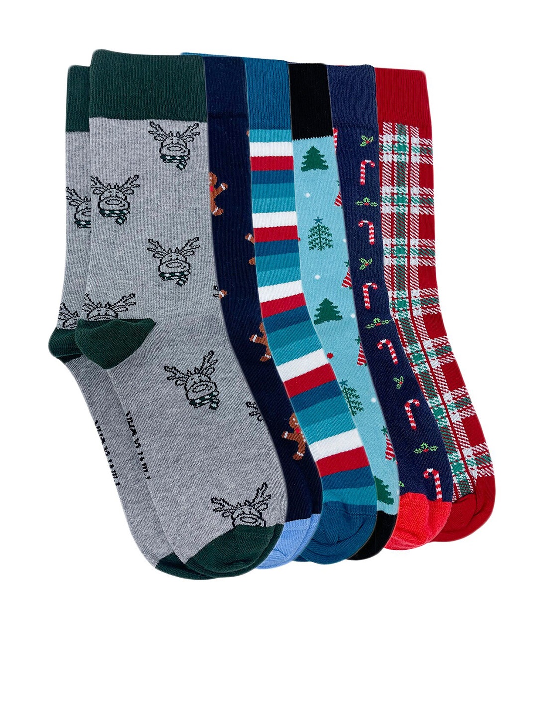

Mint & Oak Men Pack of 6 Patterned Above Ankle-Length Socks, Blue