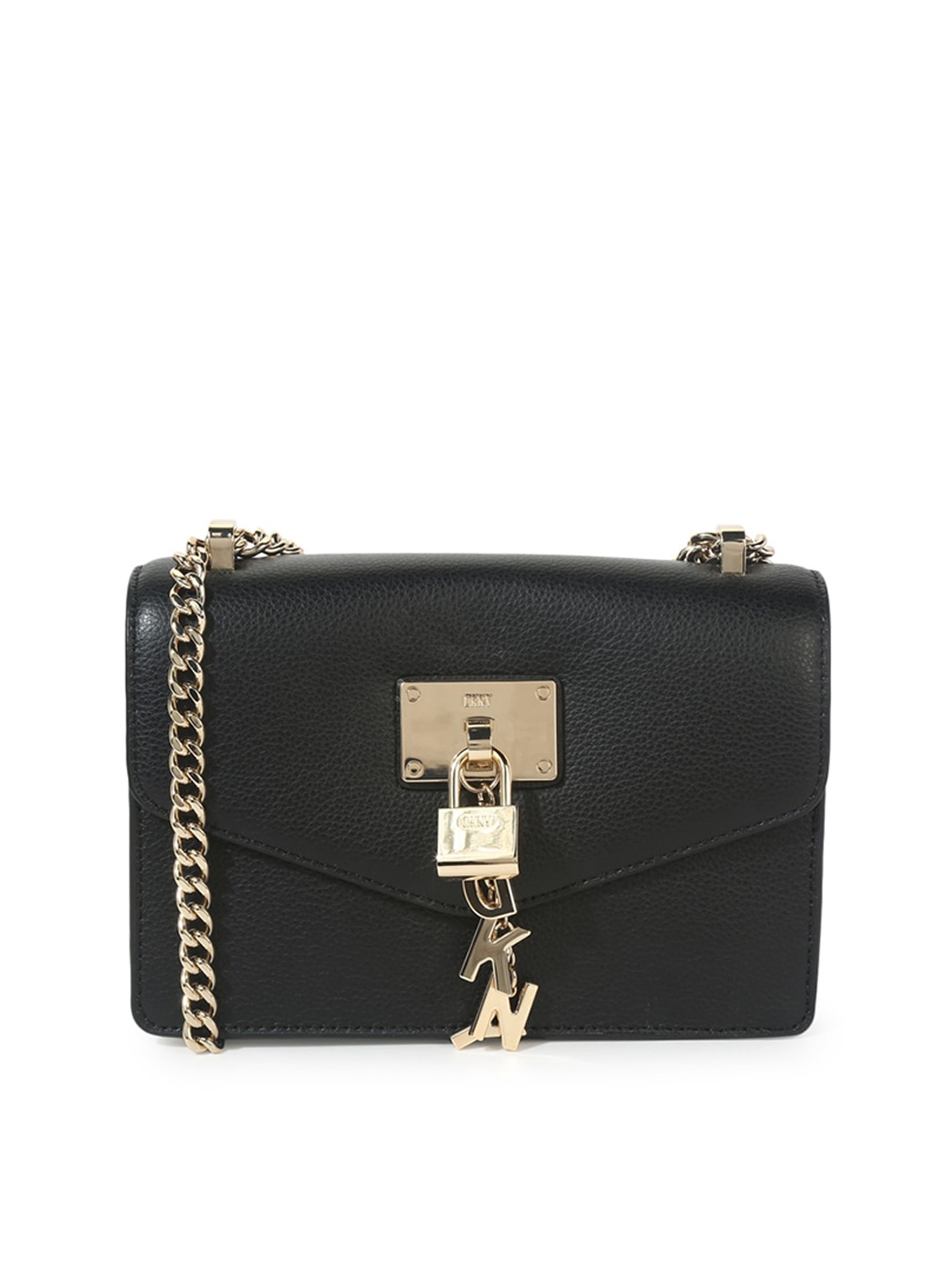 

DKNY Black Leather Structured Sling Bag