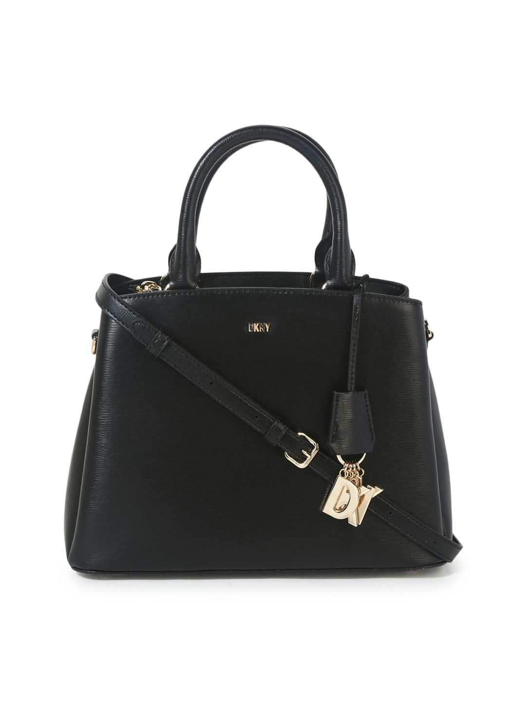 

DKNY Black Textured Leather Structured Handheld Bag