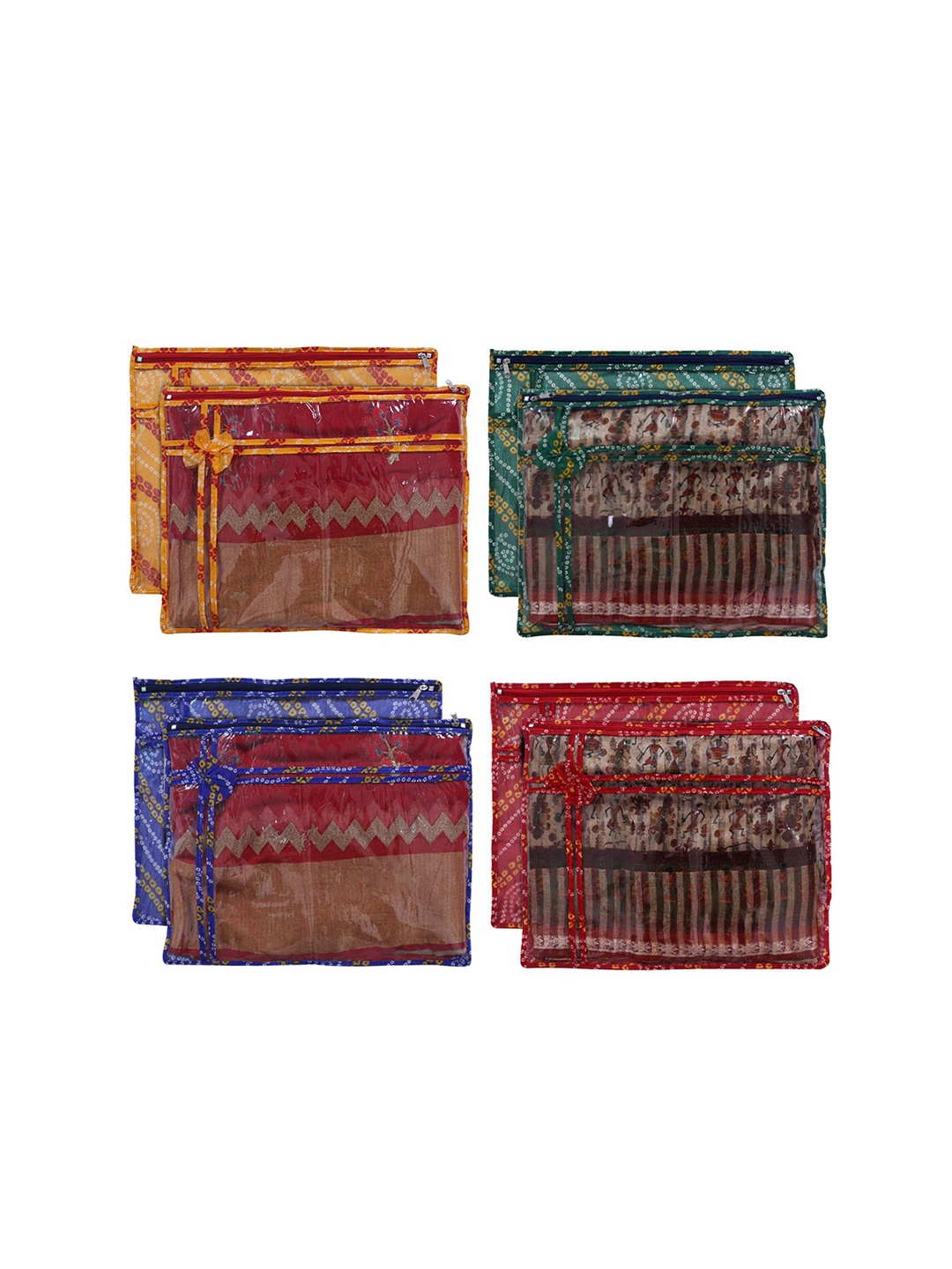 

Kuber Industries Set Of 8 Red & Blue Printed Saree Organisers