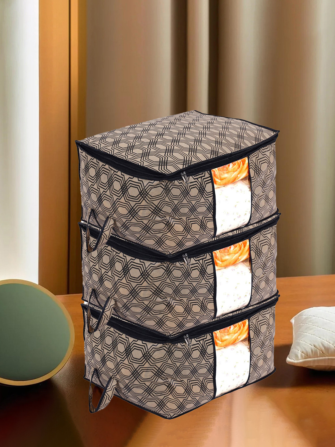 

Kuber Industries Pack Of 3 Brown & Black Printed Saree Organiser