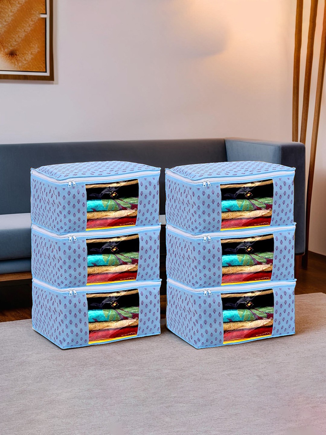 

Kuber Industries Set Of 6 Blue Printed Wardrobe Organisers