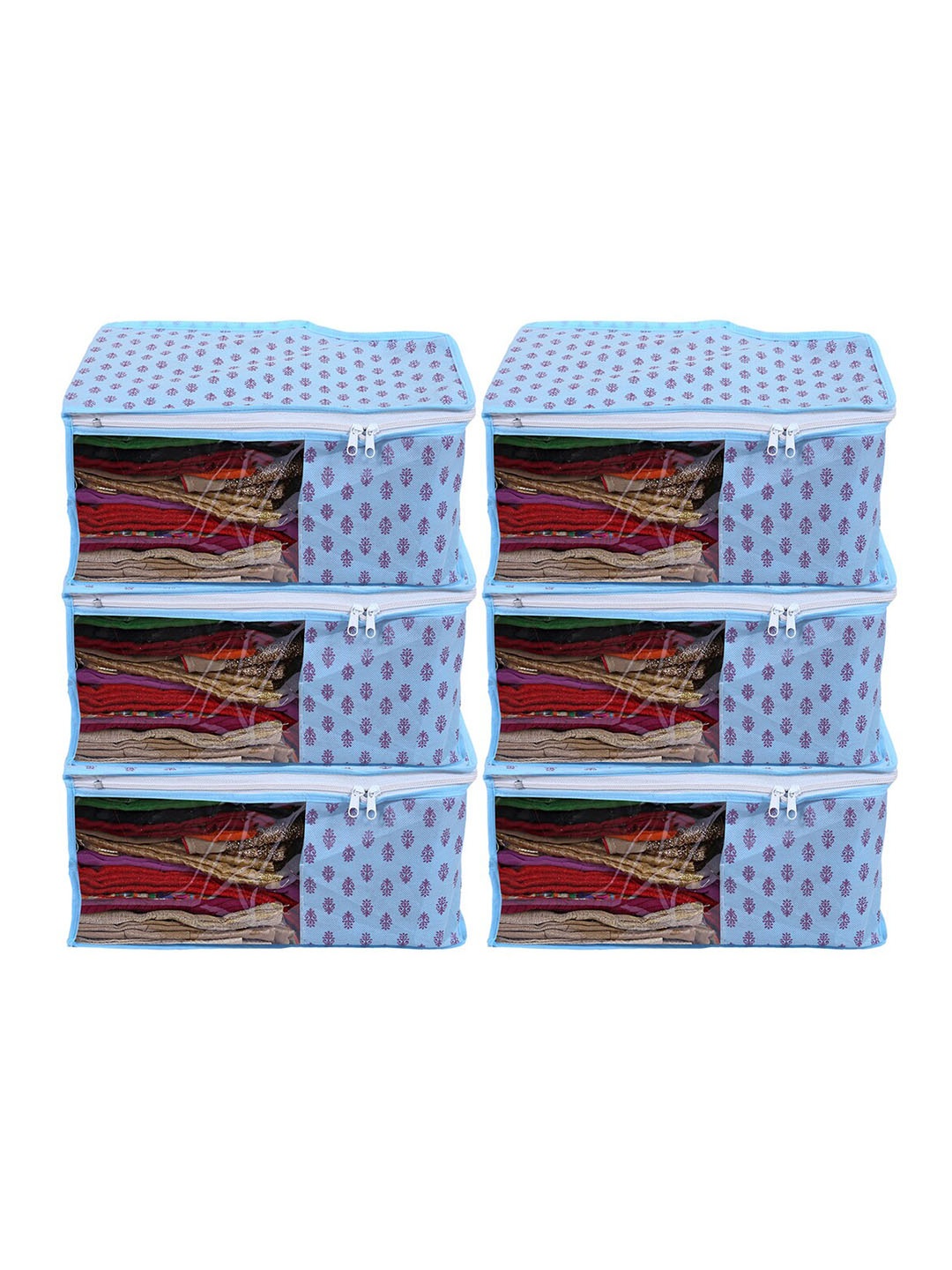 

Kuber Industries Pack of 6 Non-Woven Blue Floral Printed Organisers