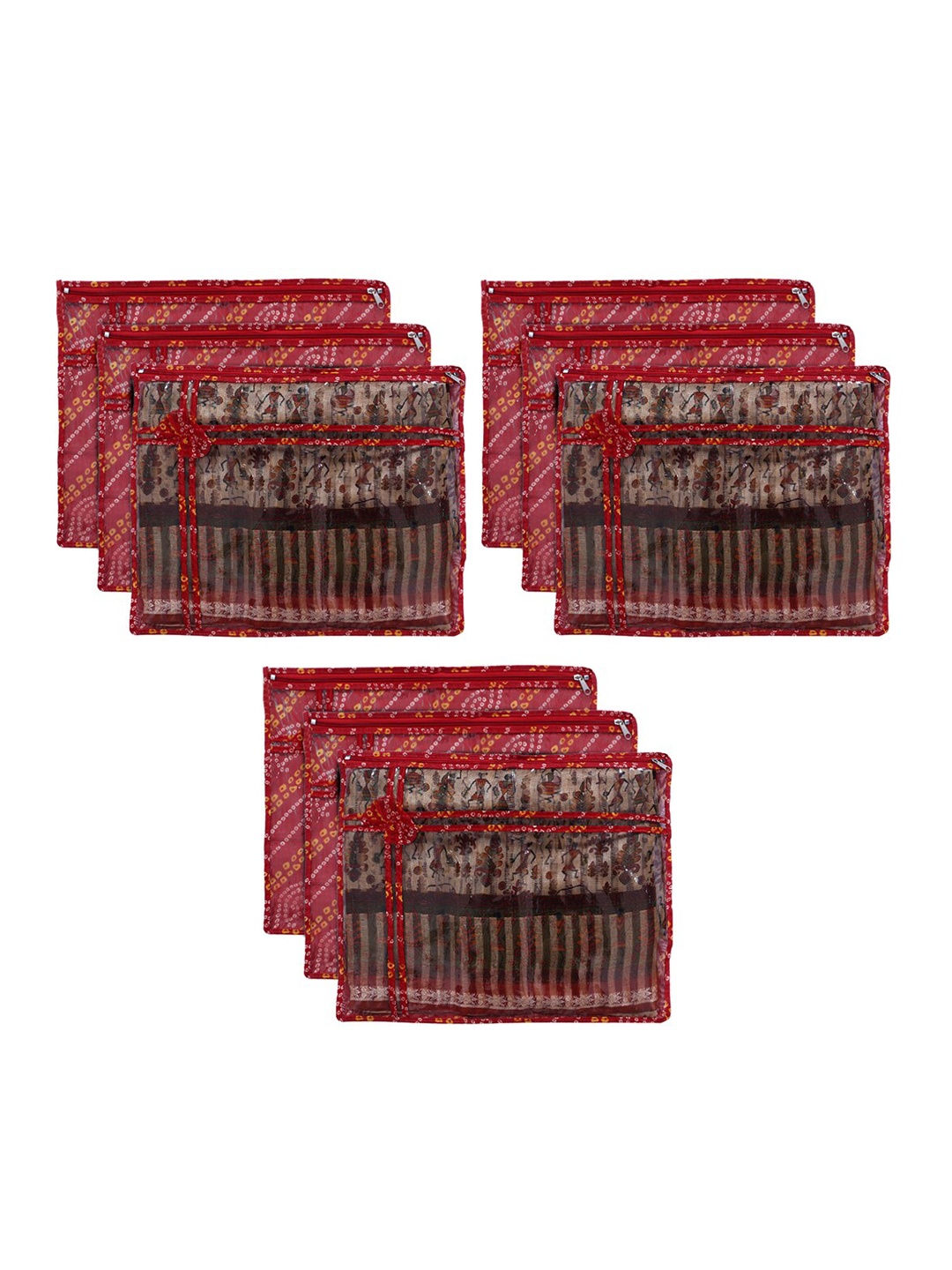 

Kuber Industries Set Of 9 Bandhani Printed PVC Foldable Single Saree Organisers, Red