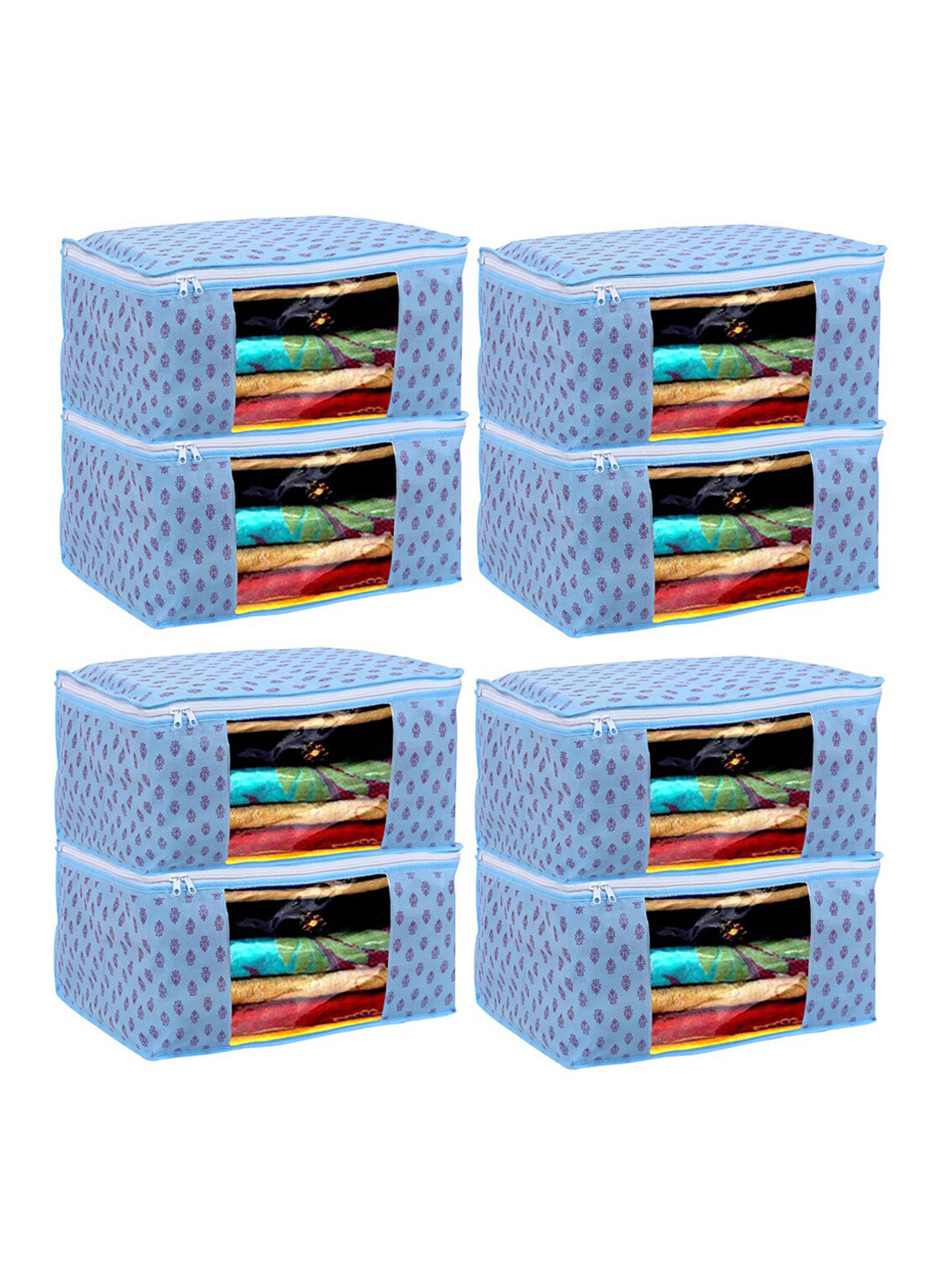 

Kuber Industries Set Of 8 Blue Floral Printed Clothes Organiser