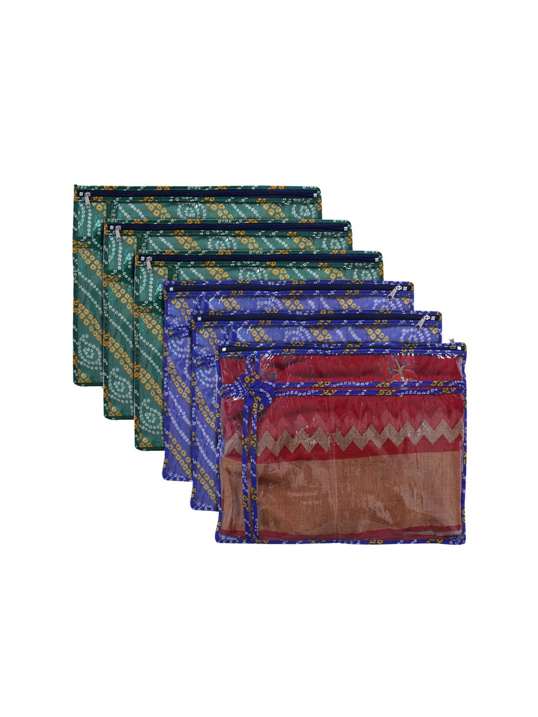 

Kuber Industries Set Of 6 Bandhani Printed Saree Cover Organisers, Green