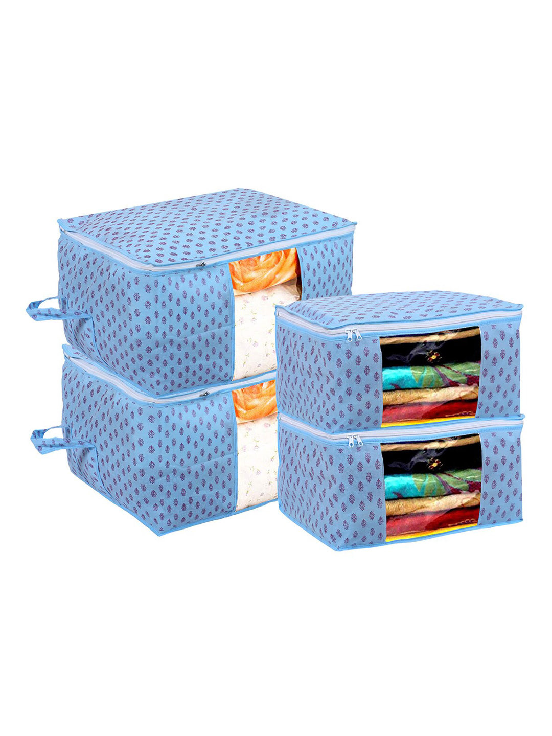 

Kuber Industries Set Of 4 Non-Woven Lining Print Storage Bag & Saree Cover, Blue
