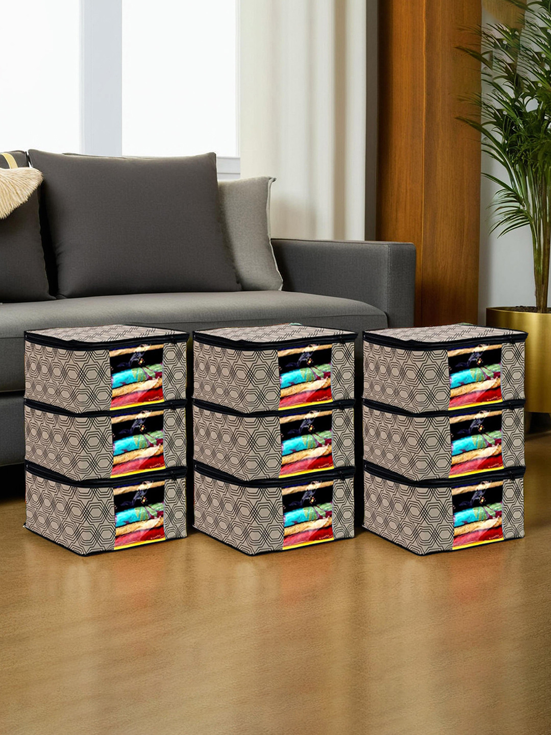 

Kuber Industries Pack of 9 Cream Printed Wardrobe Organisers