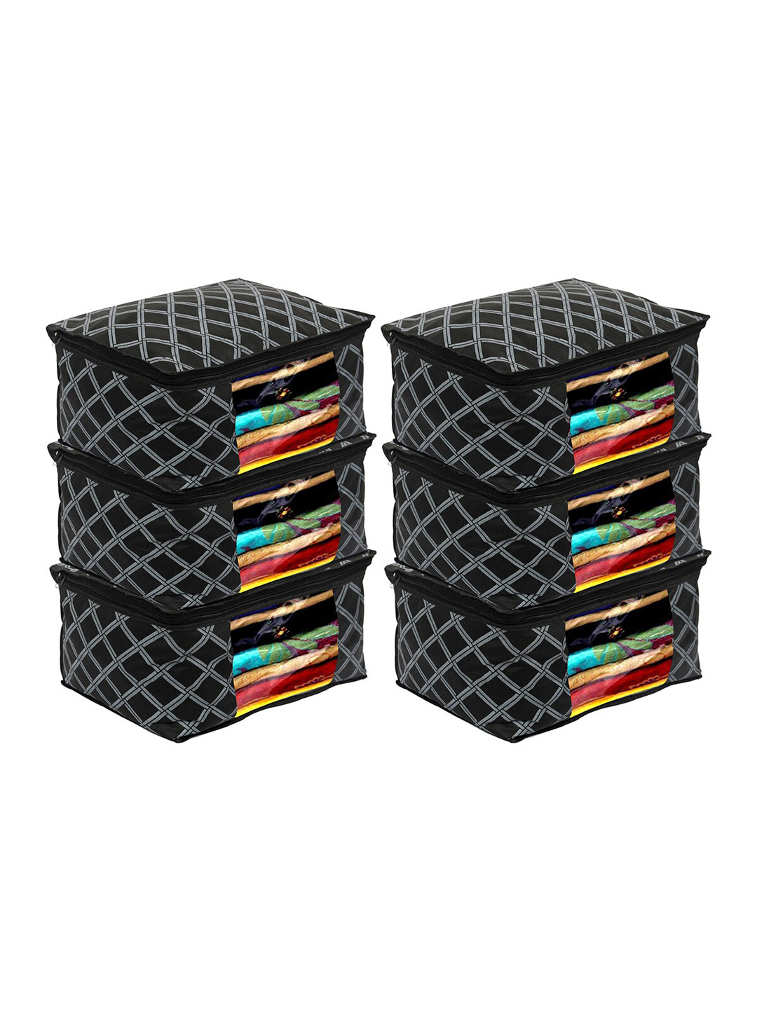 

Kuber Industries Set Of 6 Checked Saree Organisers, Black