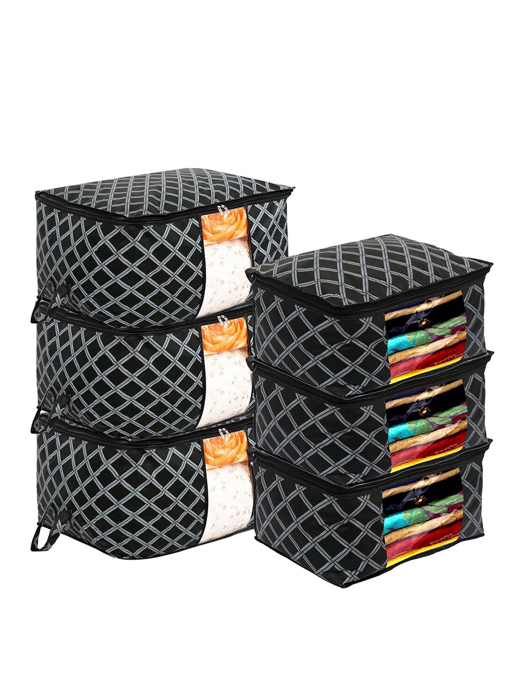 

Kuber Industries Set Of 6 Black Printed Multi-Utility Organisers