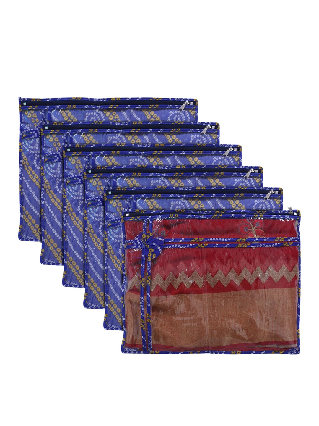 

Kuber Industries Set Of 6 Printed Foldable Single Saree Cover, Blue