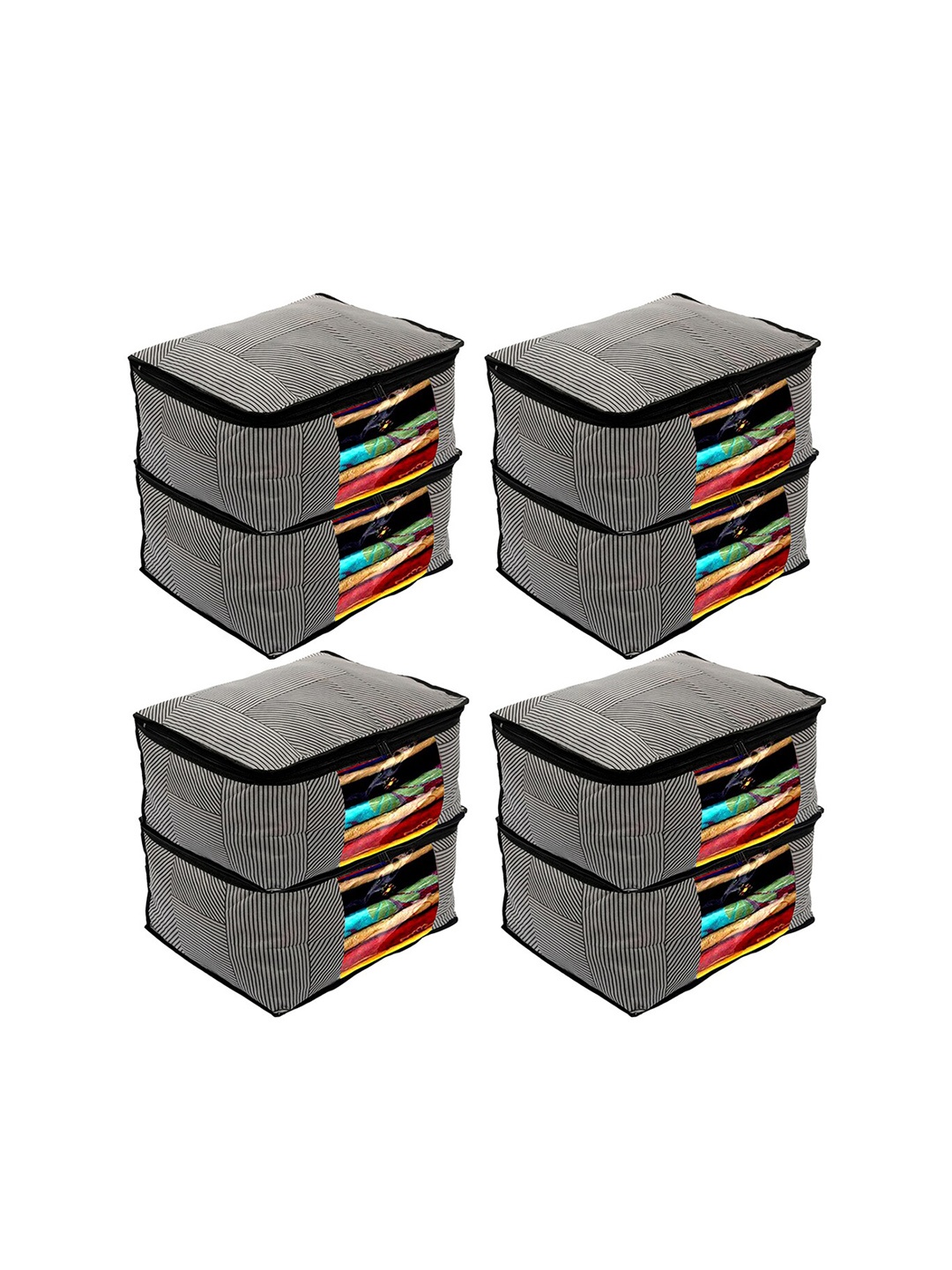 

Kuber Industries Set Of 8 Grey Striped Saree Organisers