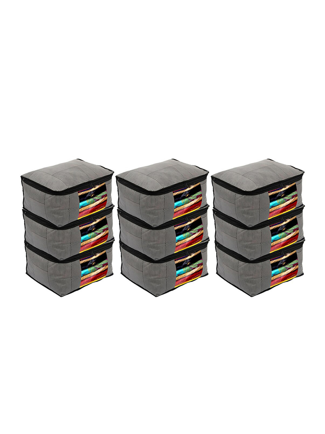 

Kuber Industries Set Of 9 Striped Saree Organisers, Grey