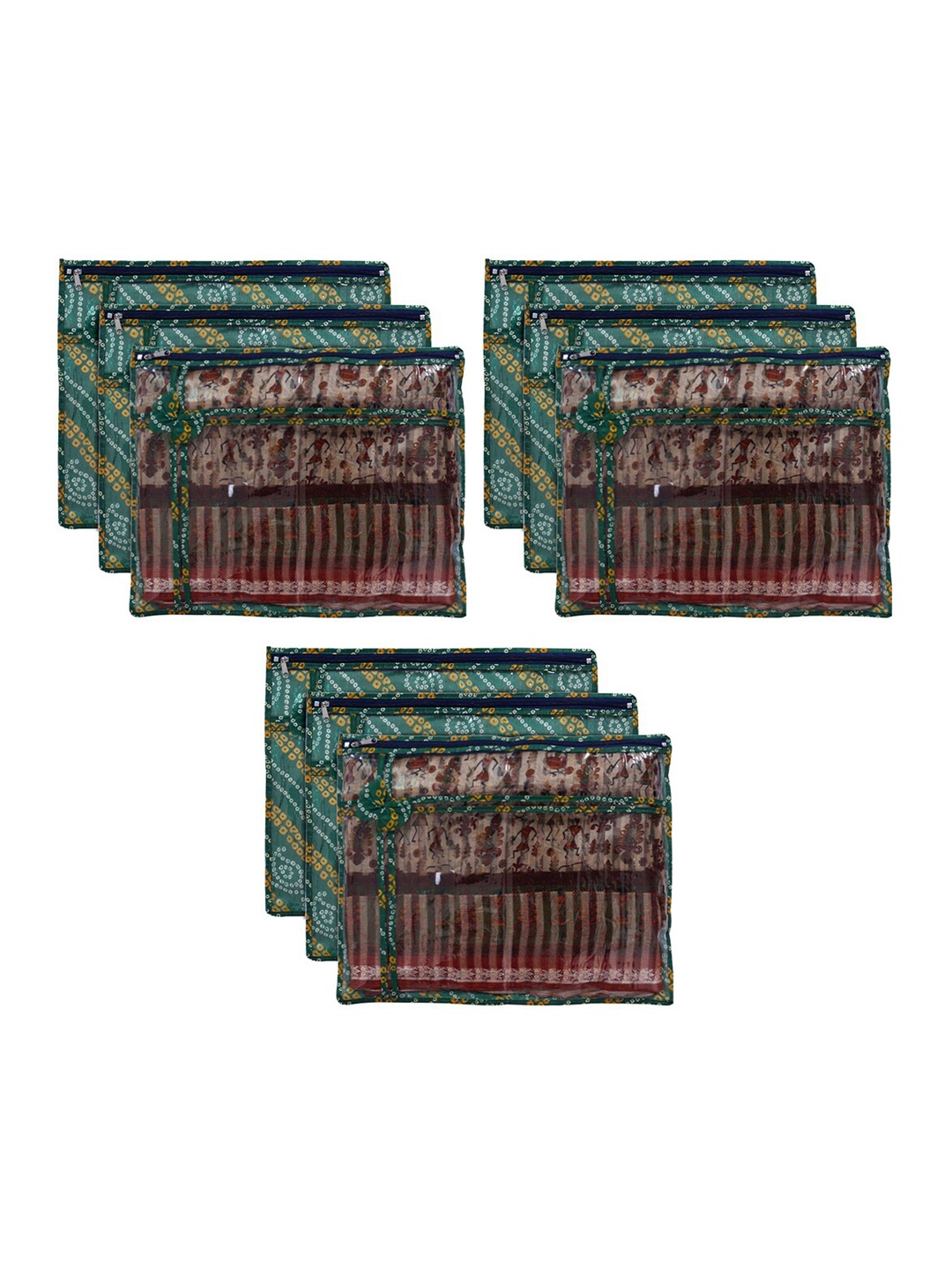 

Kuber Industries Set Of 9 Green Printed Saree Organisers