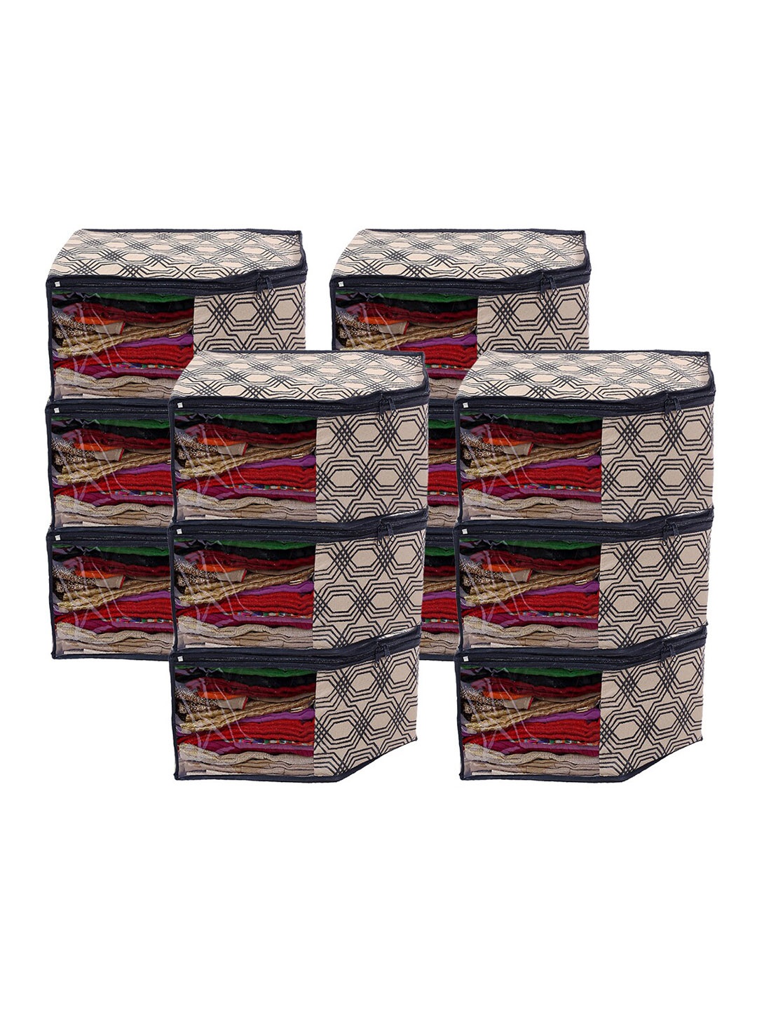 

Kuber Industries Pack Of 12 Cream & Black Printed Foldable Organizers
