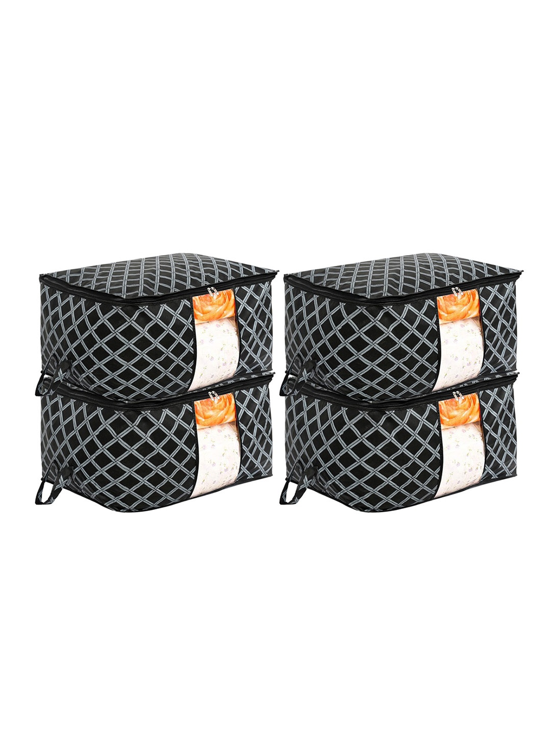 

Kuber Industries Set Of 4 Printed Non-Woven Underbed Storage Bag, Black