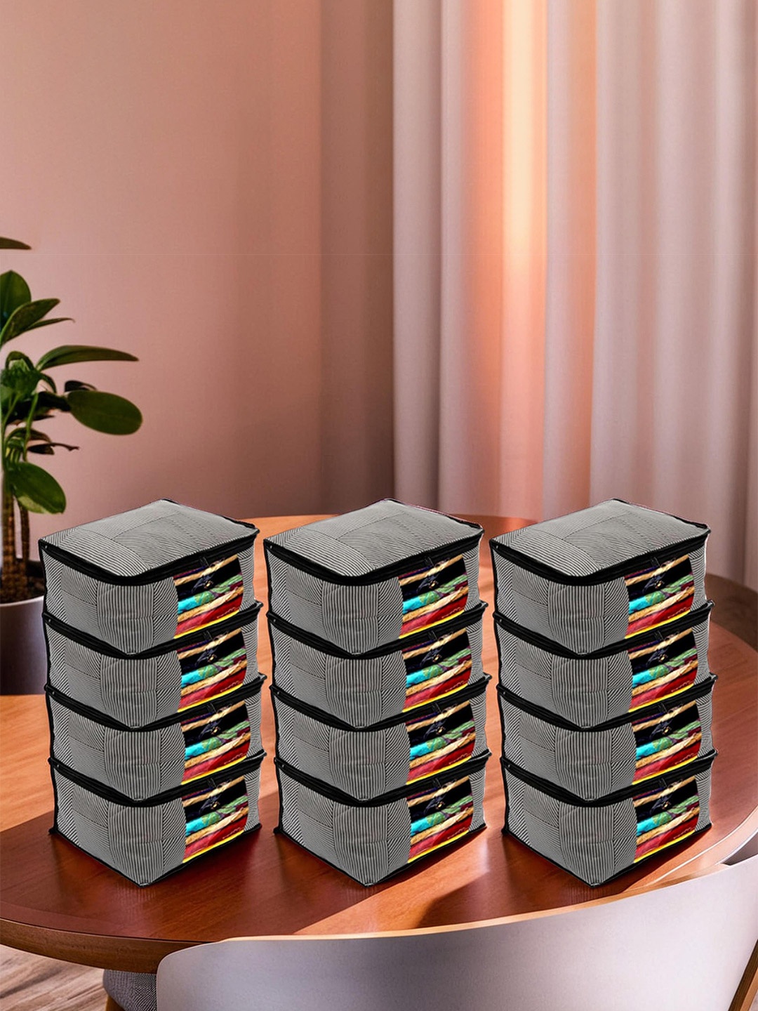 

Kuber Industries Set Of 12 Grey Printed Non-Woven Saree Cover Organisers