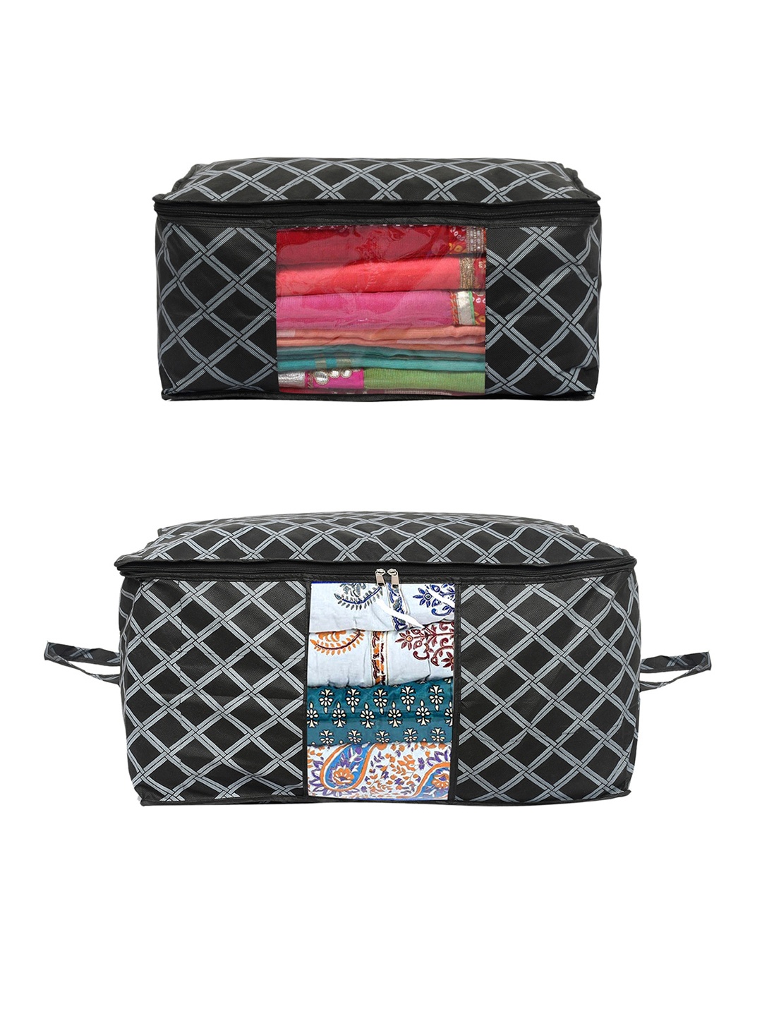 

Kuber Industries Set Of 4 Checked Storage Organisers, Black