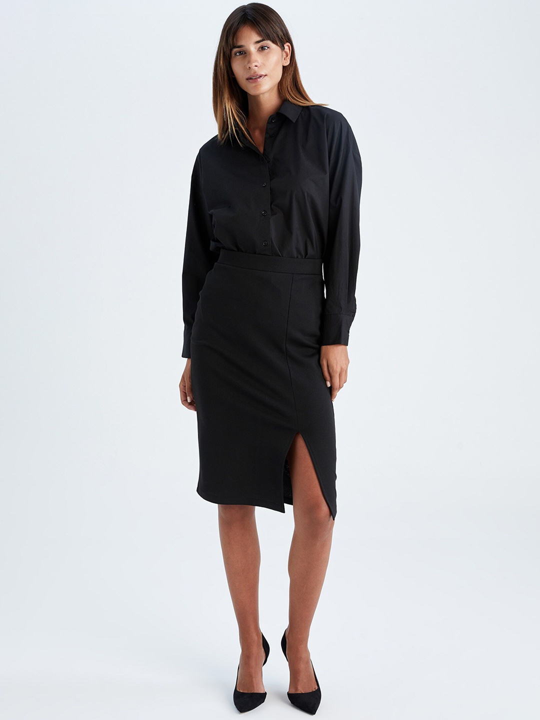 

DeFacto Women Black Solid Formal Pencil Skirts