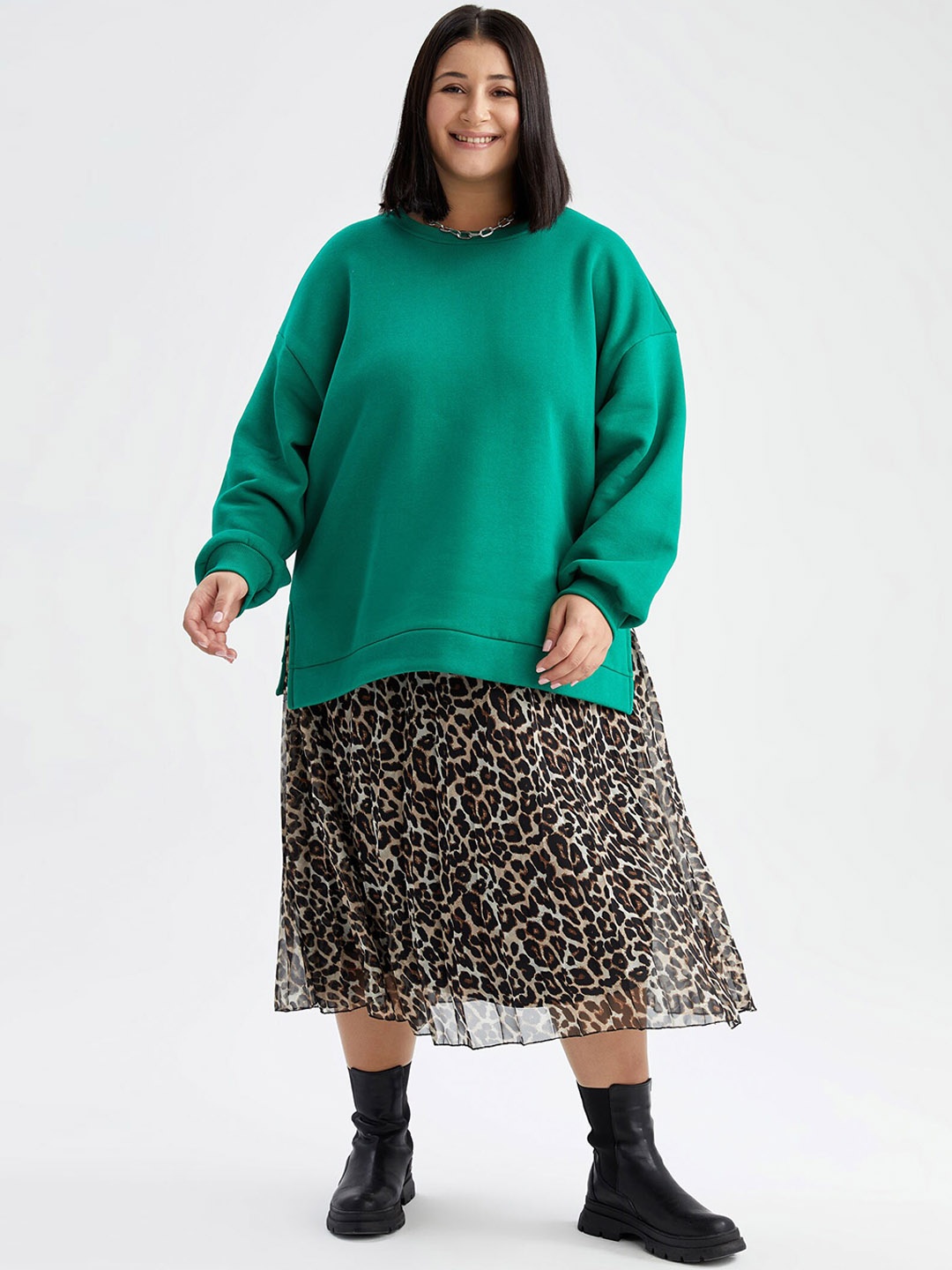 

DeFacto Women Plus Size Brown Printed Midi Skirt