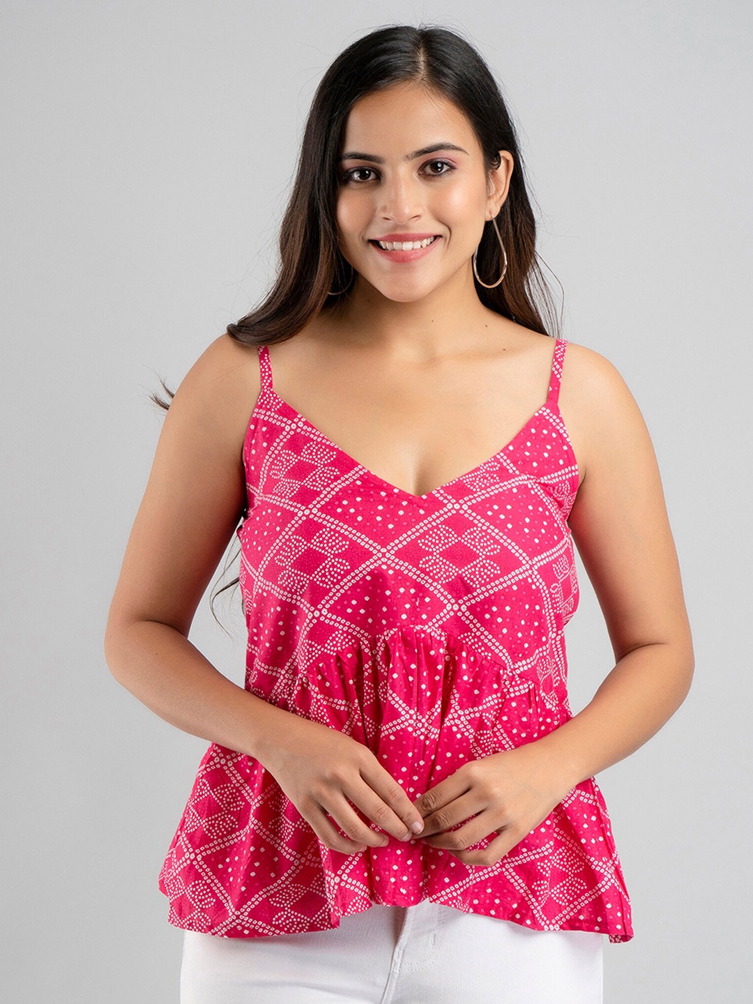 

KALINI Pink & White Pure Cotton Floral Print Top