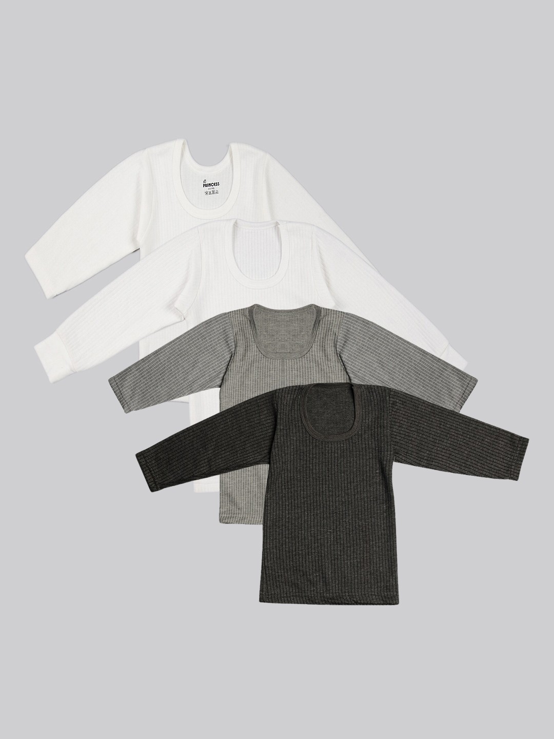 

TINY HUG Girls Pack Of 4 Solid Cotton Thermal Tops, Grey melange
