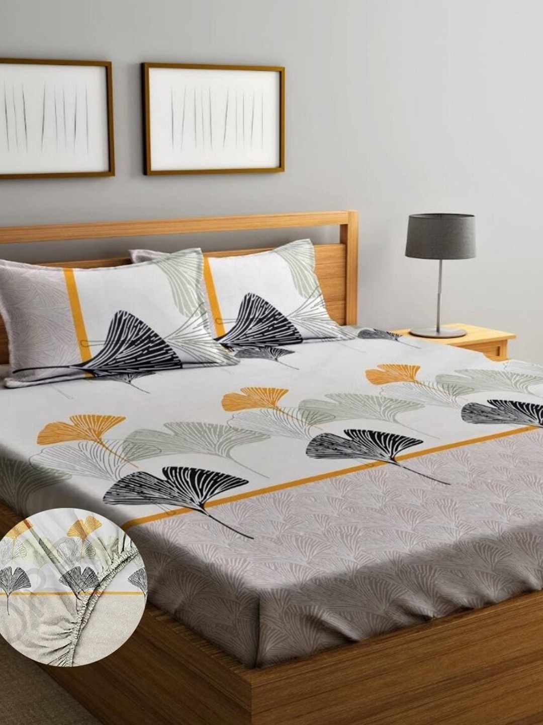 

Home Sizzler Grey & Off White Floral 210 TC Queen Bedsheet with 2 Pillow Covers