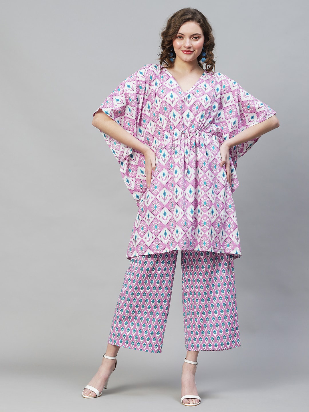 

FASHOR Women Purple Ethnic Motifs Printed Pure Cotton Kurta with Palazzos