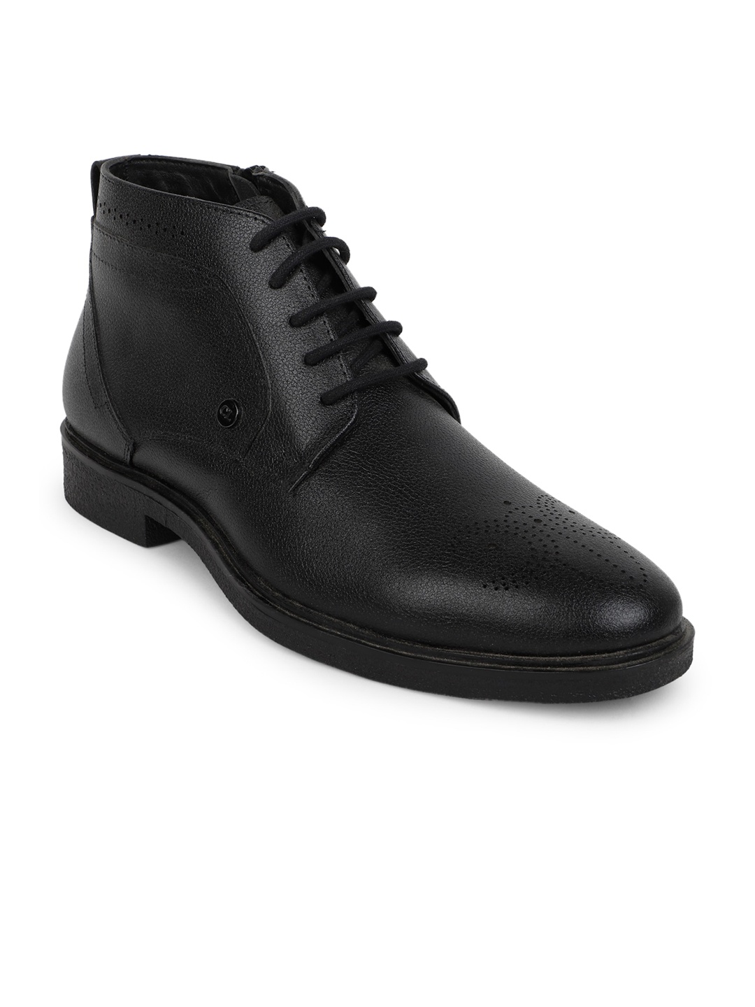 

Carlton London Men Black Solid Leather Casual Block-Heeled Boots