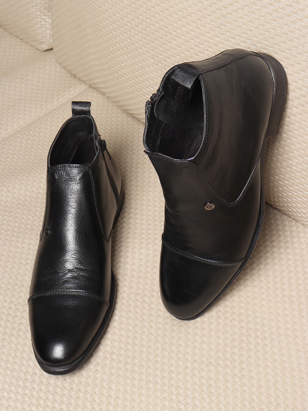 

Carlton London Men Black Solid Leather Casual Block-Heeled Boots