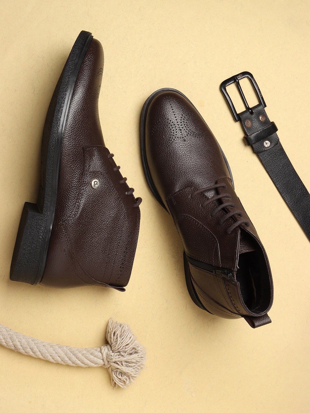 

Carlton London Men Brown Solid Leather Boots