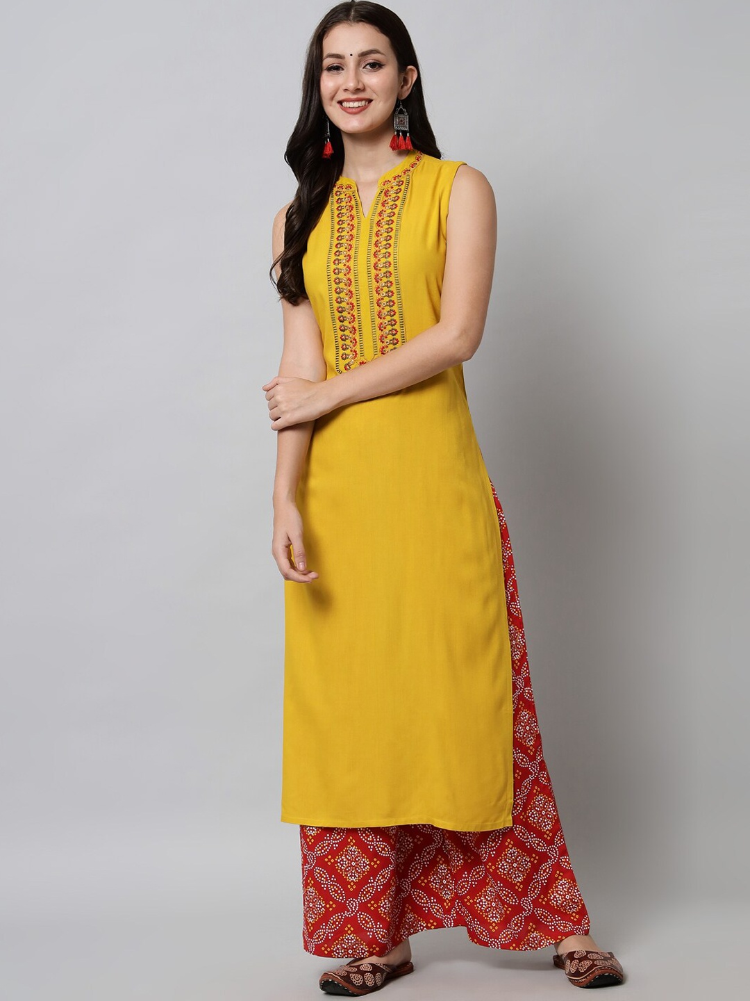 

KALINI Women Yellow Ethnic Motifs Yoke Design Kurta