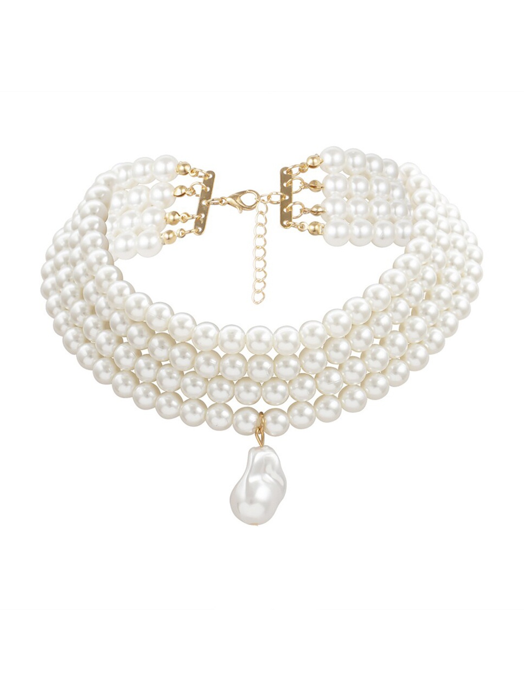 

Yellow Chimes White & Gold-Toned Pearl Studded Statement Necklace