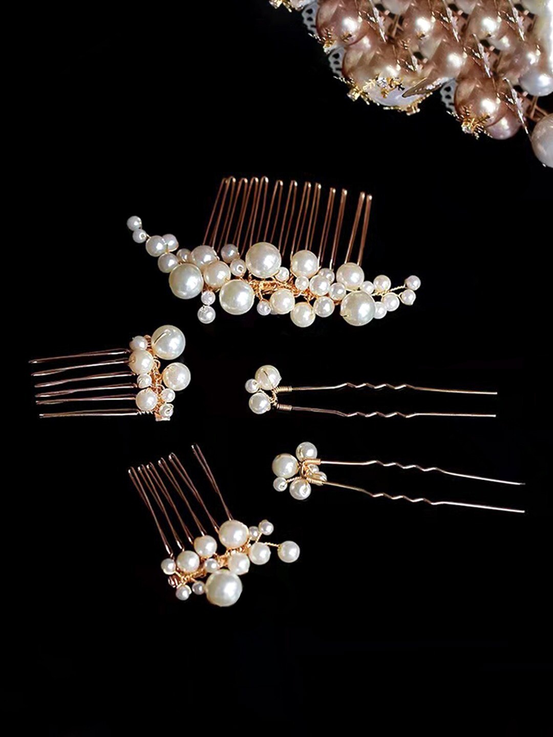 

Yellow Chimes Women Set of 5 Gold-Toned & White Embellished U Pins