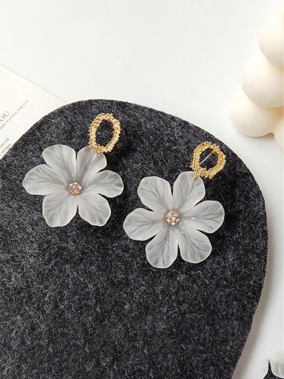 

Yellow Chimes White & Gold Plated Floral Drop Earrings