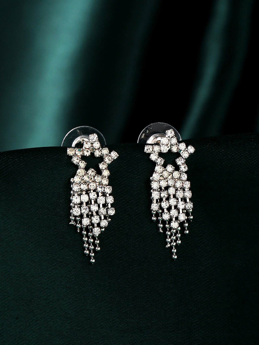 

Yellow Chimes Silver-Toned Contemporary Drop Earrings