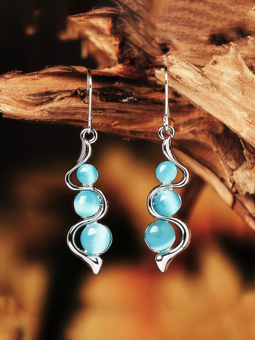 

Yellow Chimes Silver-Toned Blue Stone Beaded Snake Design Drop Earrings
