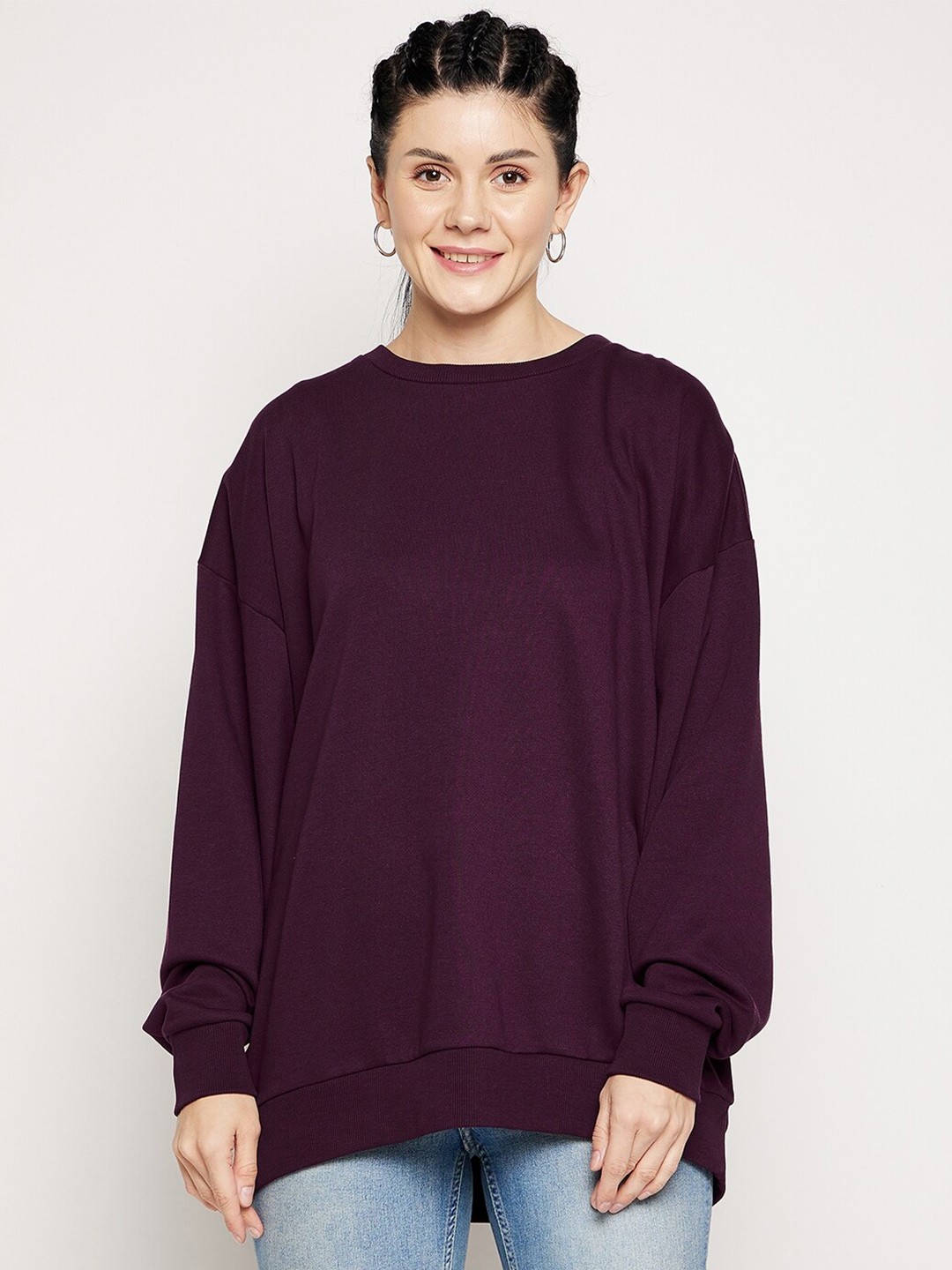 

EDRIO Women Purple Oversized Sweatshirt