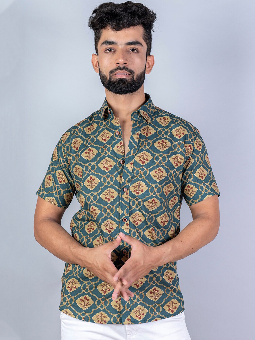 

Tistabene Men Blue Printed Cotton Casual Shirt