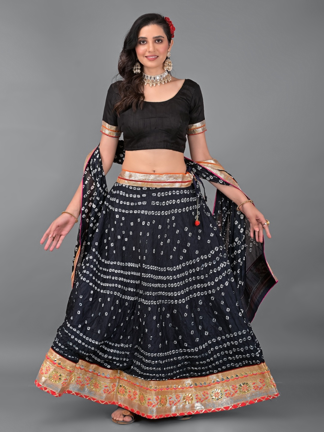 

Apratim Black & White Ready to Wear Lehenga & Unstitched Blouse With Dupatta