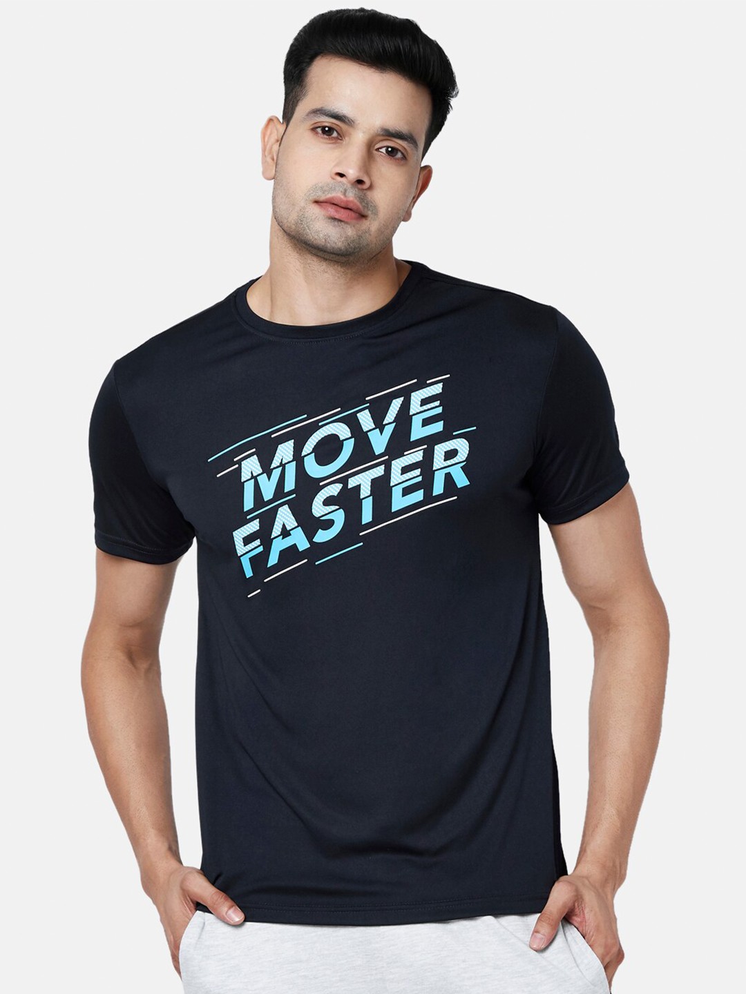 

Ajile by Pantaloons Men Navy Blue Typography Slim Fit Polyester T-shirt