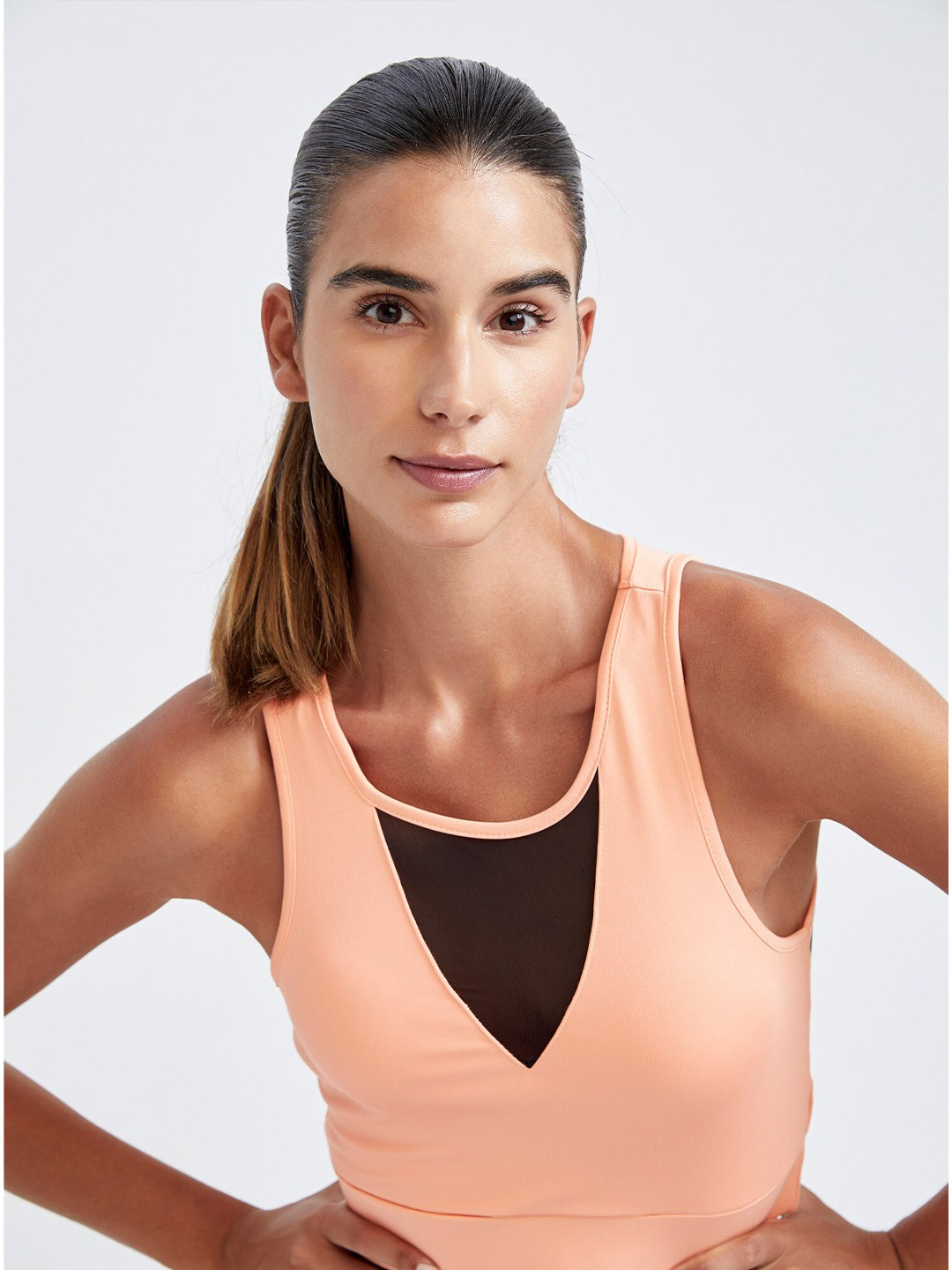 

DeFacto Peach-Coloured & Black Non Padded & Non-Wired Workout Bra