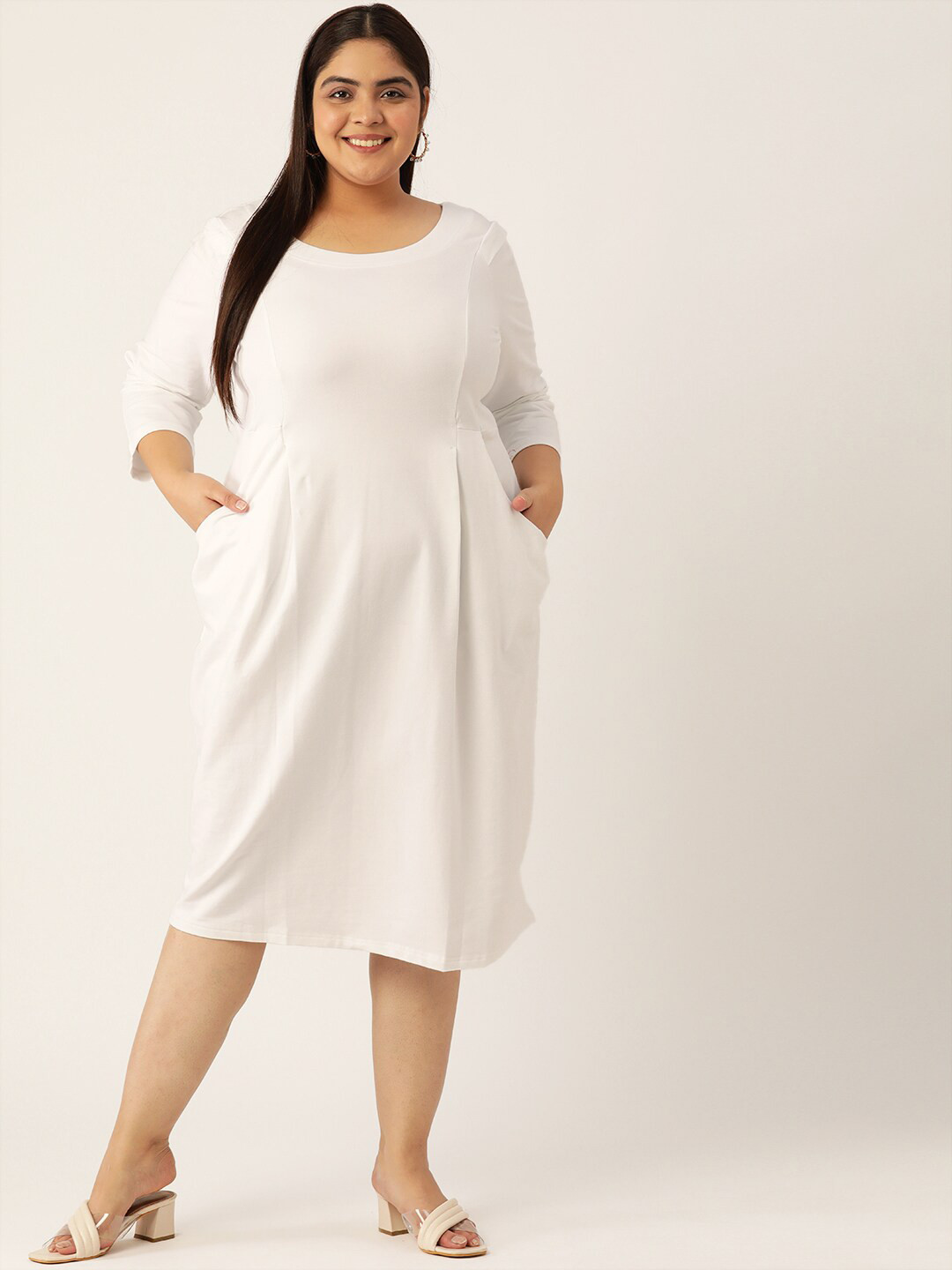 

theRebelinme White A-Line Solid Midi Dress