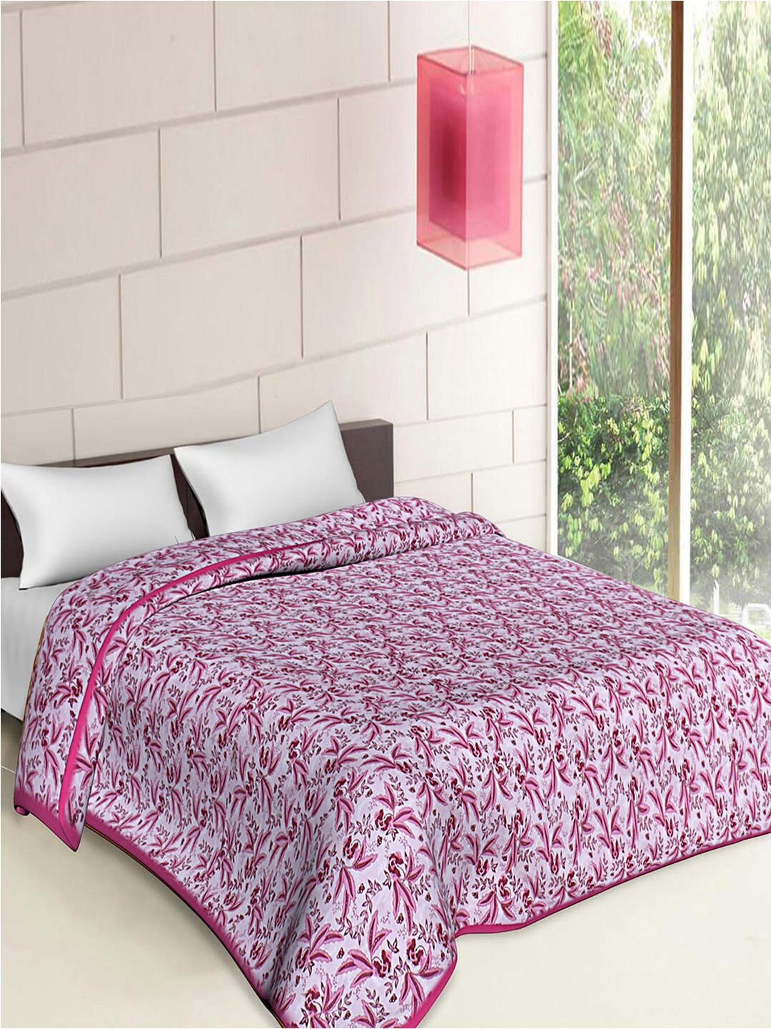 

Kuber Industries Pink & Grey Floral AC Room 300 GSM Double Bed Blanket