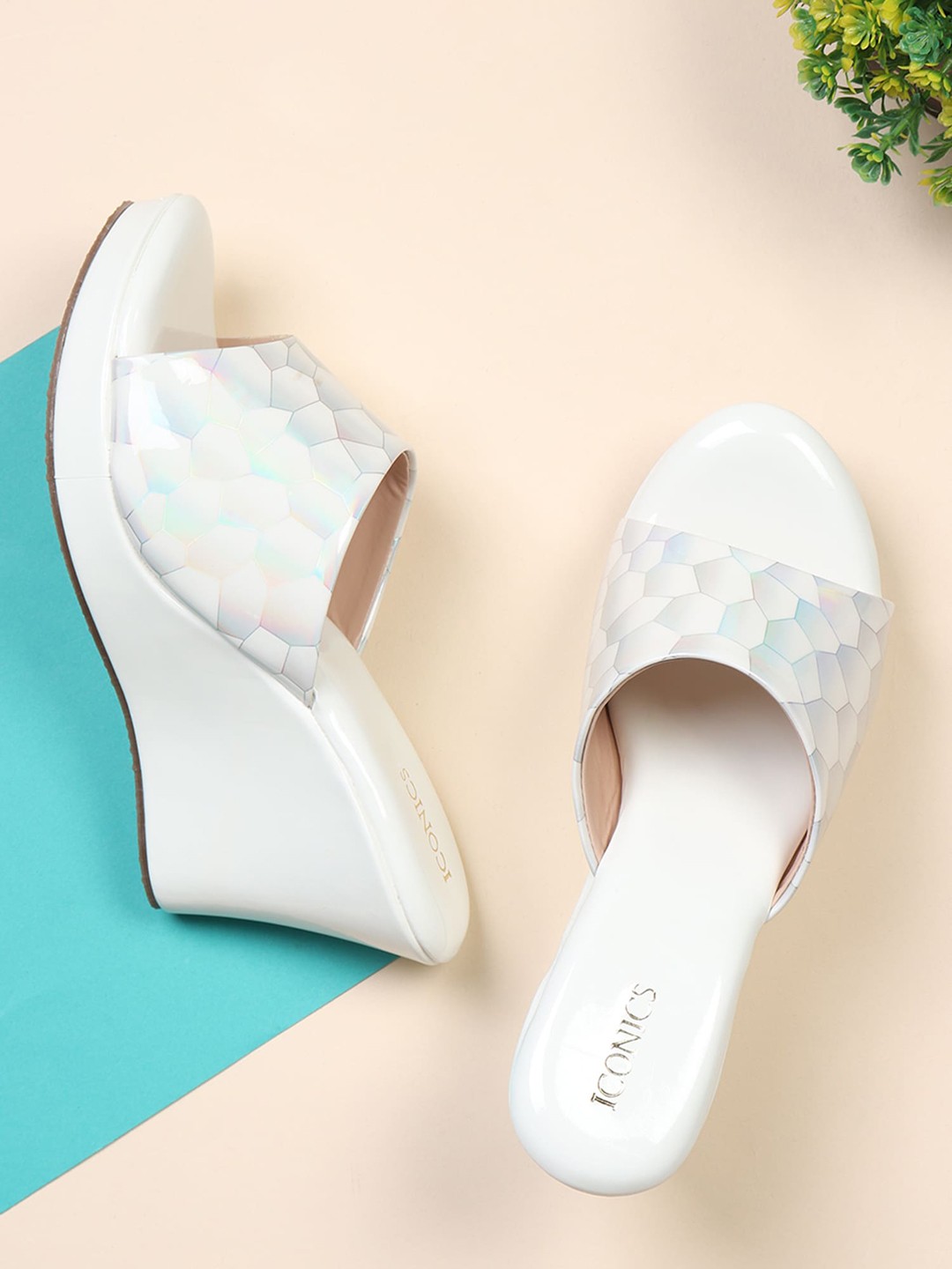 

ICONICS White Printed Wedge Heels