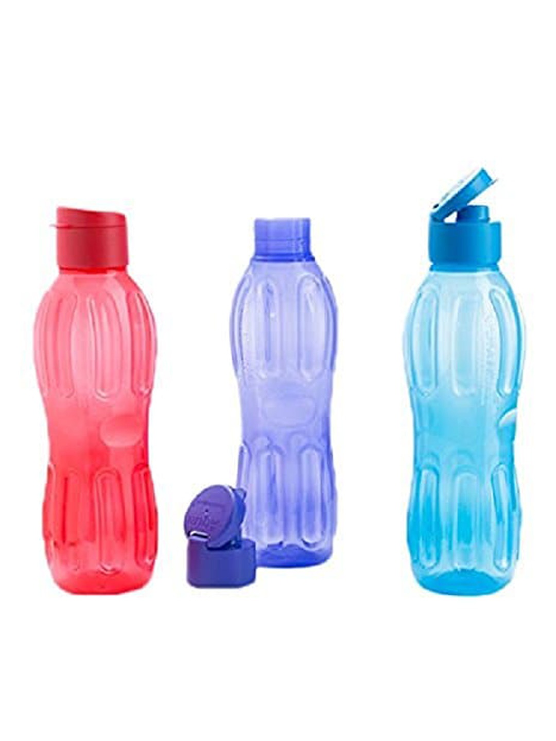 

SignoraWare Multicolored Set Of 3 Textured Plastic Water Bottle 1000 ml Each, Red