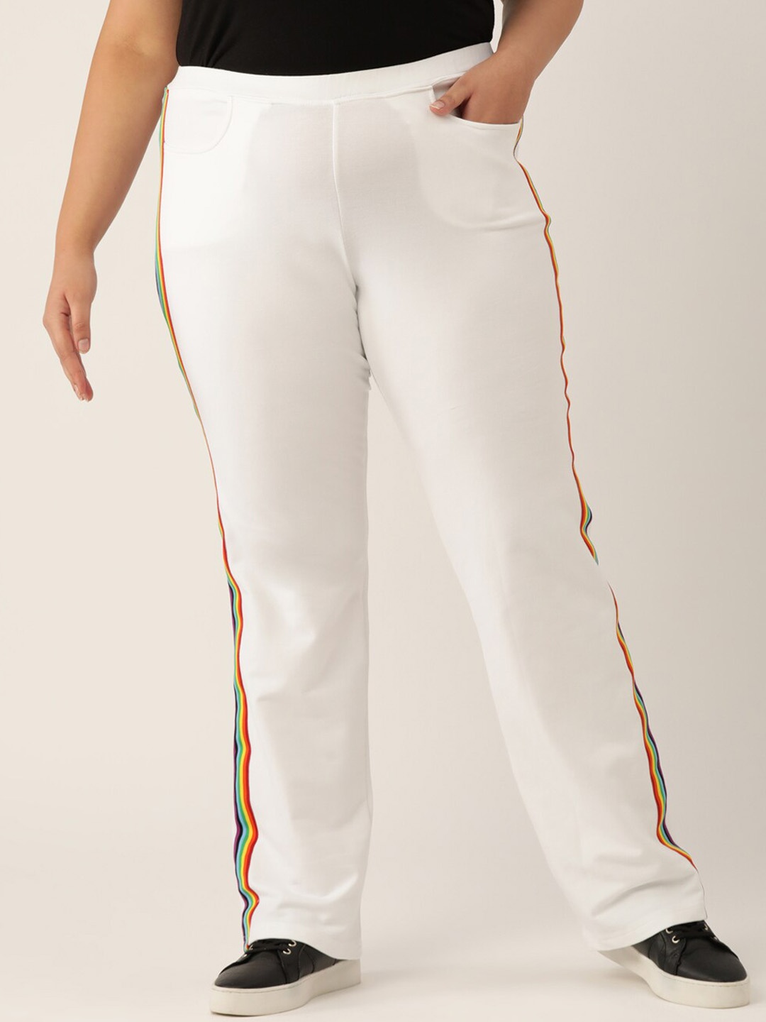 

theRebelinme Women White Smart Straight Fit High-Rise Cotton Trousers