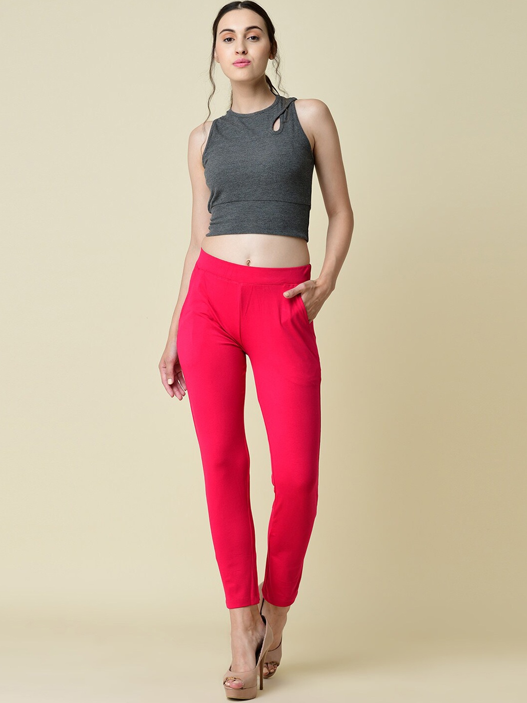 

NEWRIE Women Pink Straight Fit Trousers