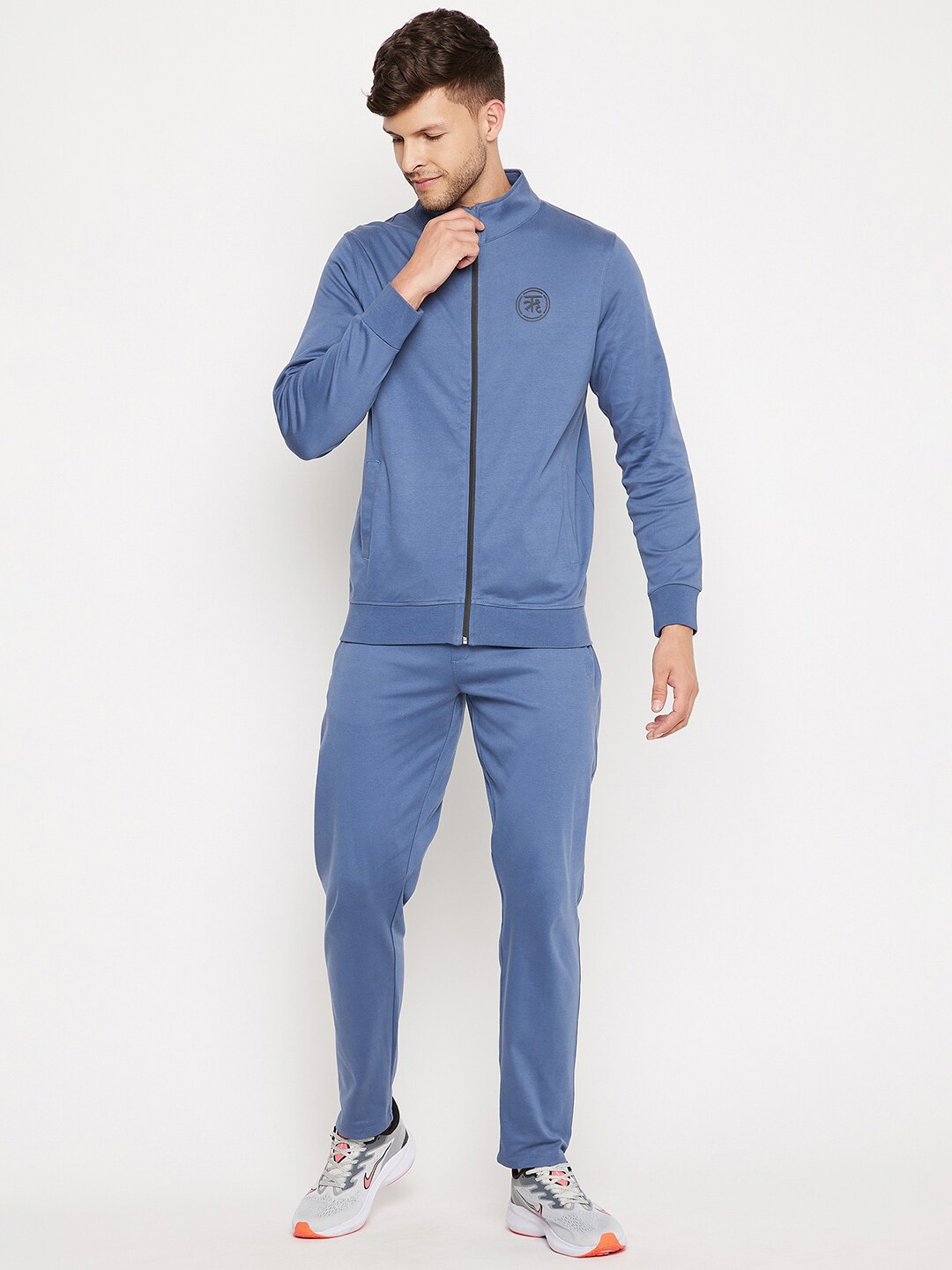 

EDRIO Men Blue Compact Cotton Zip Up Tracksuit